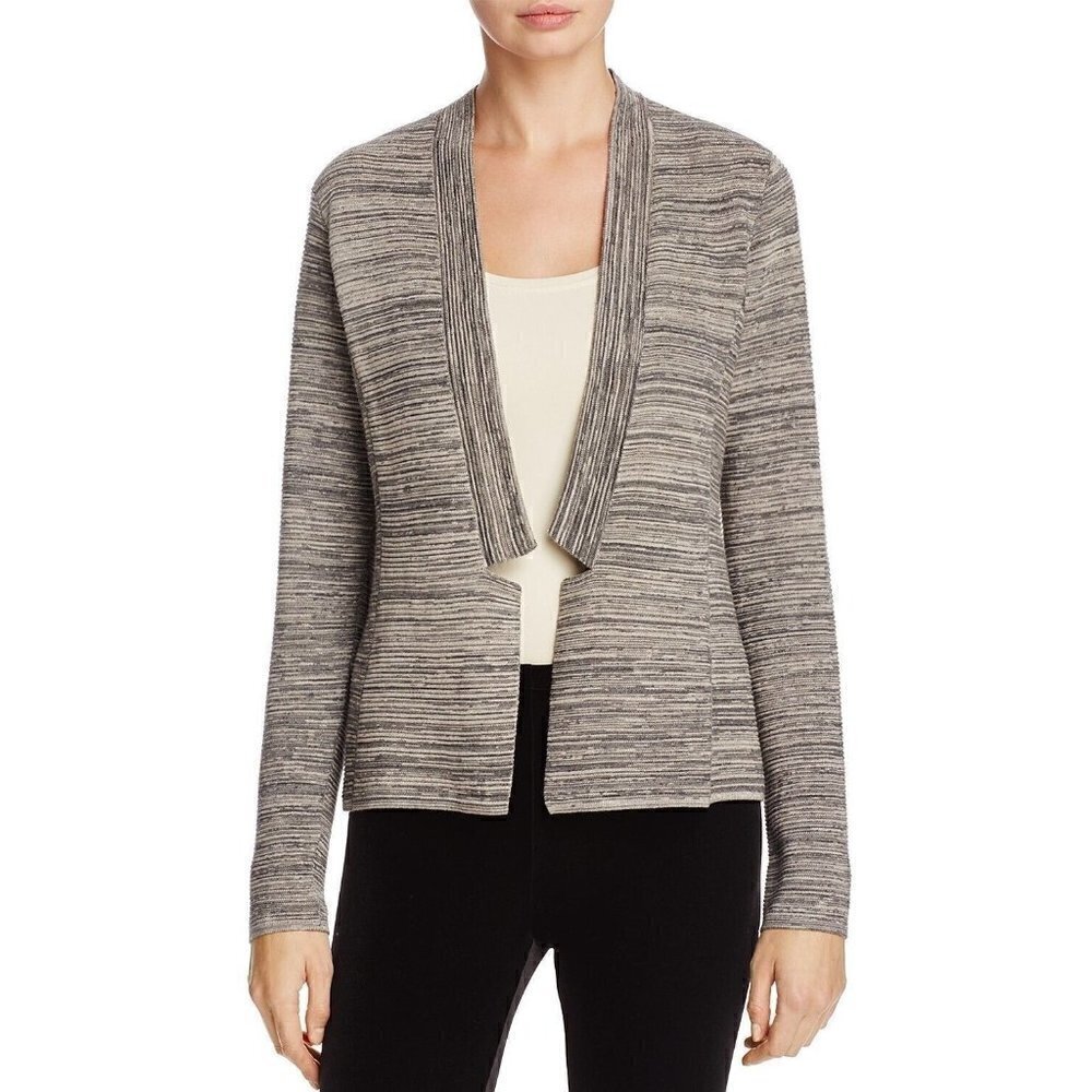 Eileen Fisher Notch Neck Cardigan Sweater Size S Tencel Blend Ribbed Knit Stripe